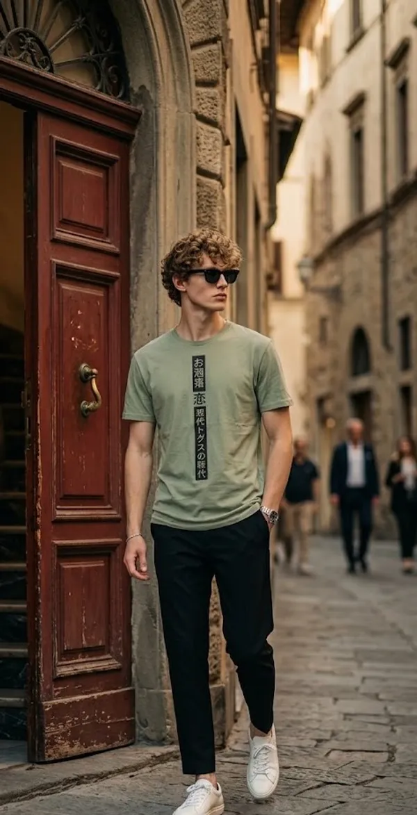 Japanese_Calligraphy_Print_Olive_Green_Cotton_T-Shirt