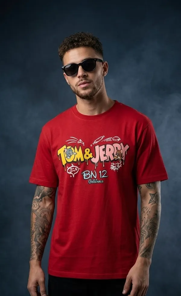 Tom_&_Jerry_Graphic_Print_Oversized_T-Shirt_-_Red