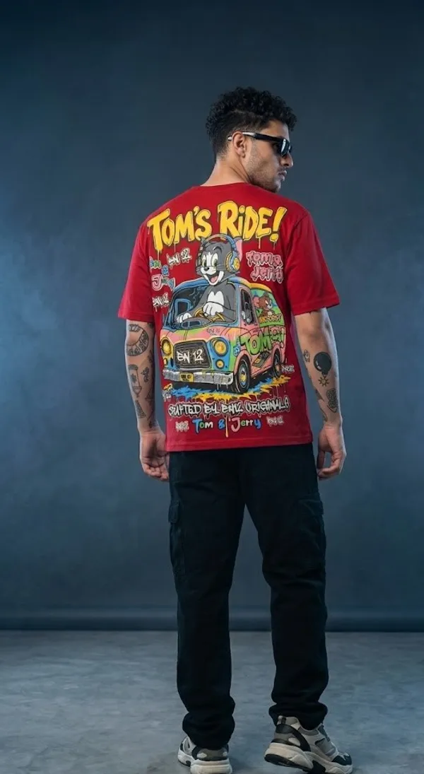 Tom_&_Jerry_Graphic_Print_Oversized_T-Shirt_-_Red