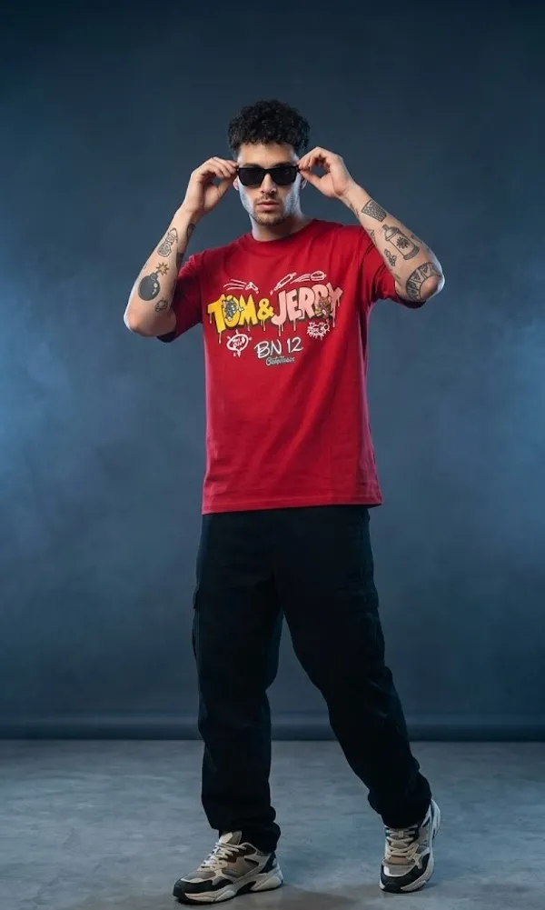 Tom_&_Jerry_Graphic_Print_Oversized_T-Shirt_-_Red