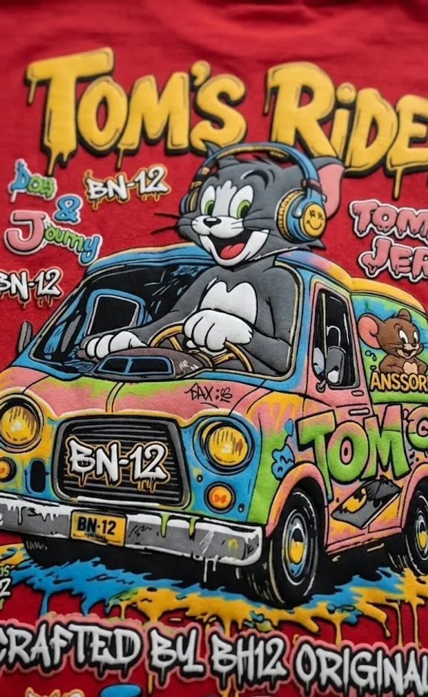 Tom_&_Jerry_Graphic_Print_Oversized_T-Shirt_-_Red