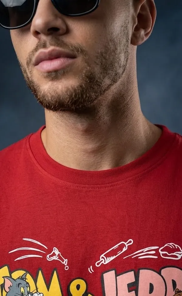 Tom_&_Jerry_Graphic_Print_Oversized_T-Shirt_-_Red