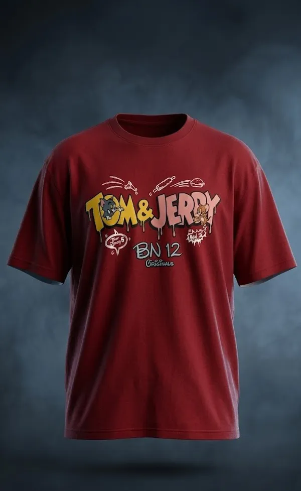 Tom_&_Jerry_Graphic_Print_Oversized_T-Shirt_-_Red