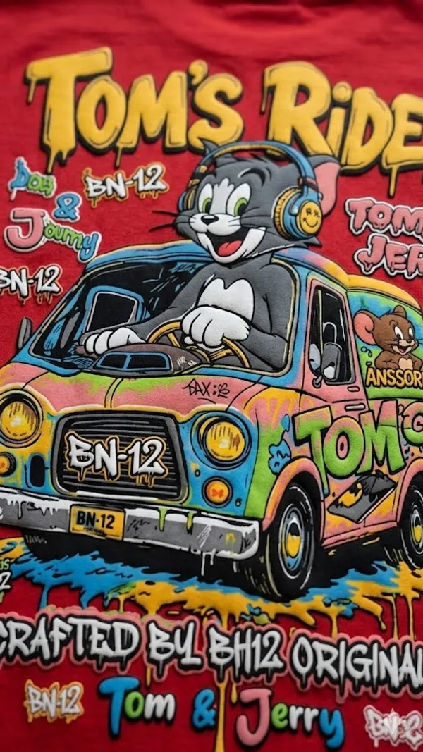 Tom_&_Jerry_Graphic_Print_Oversized_T-Shirt_-_Red