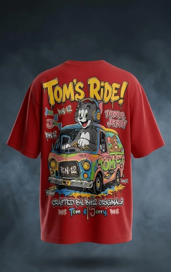 Tom_&_Jerry_Graphic_Print_Oversized_T-Shirt_-_Red