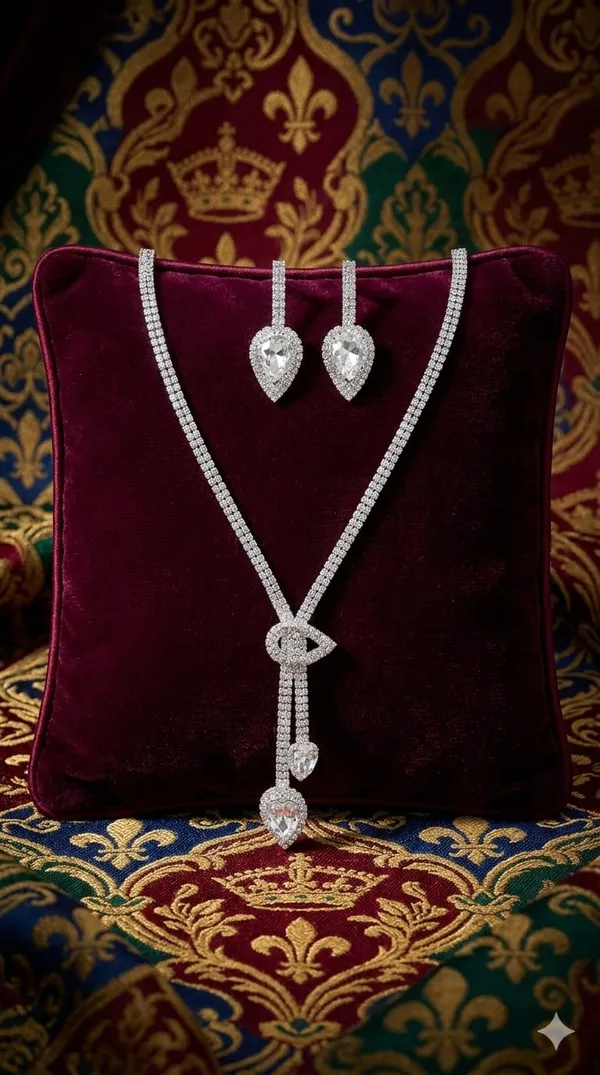 Silver_Metal_American_Diamond_Heart_Drop_Necklace_Set_For_Women