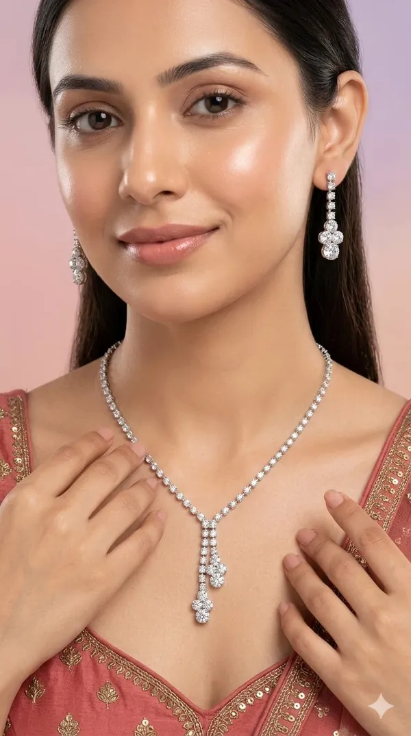 Silver_Metal_American_Diamond_Necklace_Set_For_Women