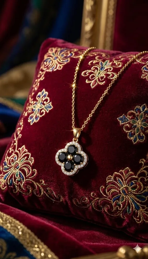 Black_Gold_Metal_Clover_Pendant_Necklace_For_Women