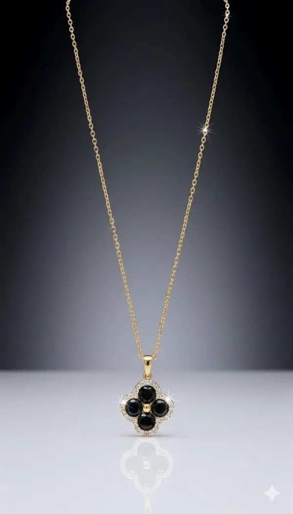 Black_Gold_Metal_Clover_Pendant_Necklace_For_Women