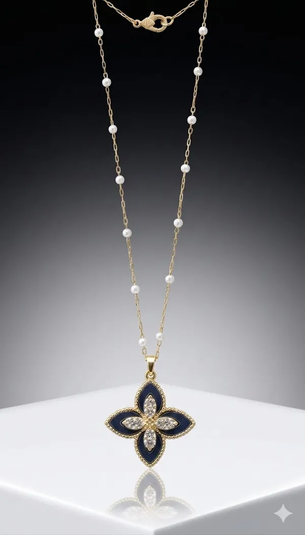 Black_Gold_Metal_Floral_Enamel_Pendant_Necklace_For_Women