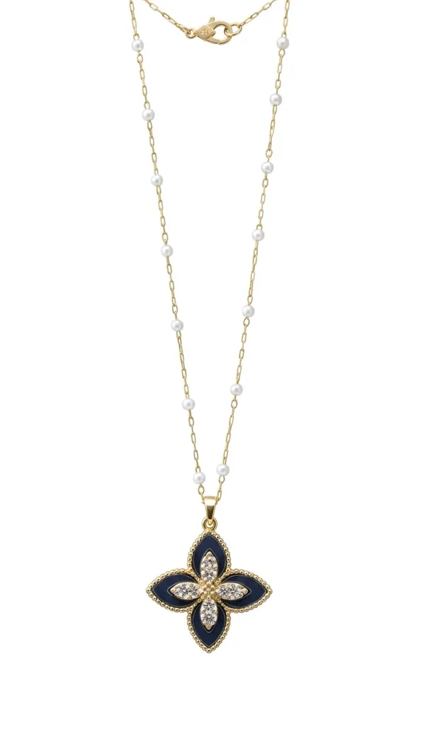 Black_Gold_Metal_Floral_Enamel_Pendant_Necklace_For_Women