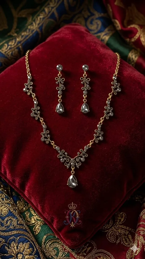 Black_Gold_Metal_Floral_Teardrop_Necklace_Set_For_Women