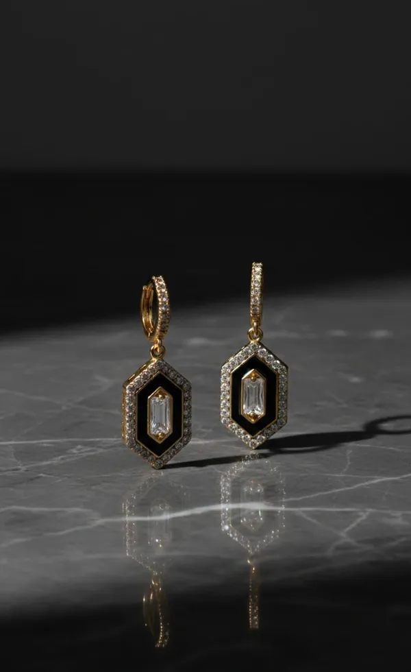 Black_Gold_Metal_Geometric_American_Diamond_Drop_Earrings_For_Women