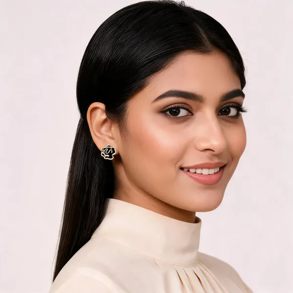 Black_Gold_Metal_Floral_Stud_Earrings_For_Women