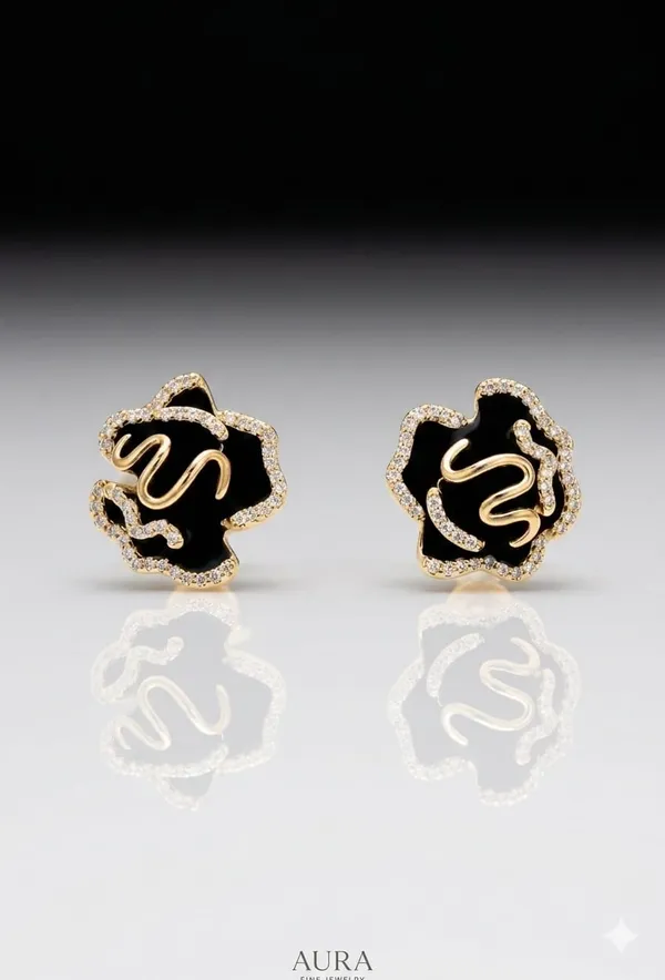 Black_Gold_Metal_Floral_Stud_Earrings_For_Women