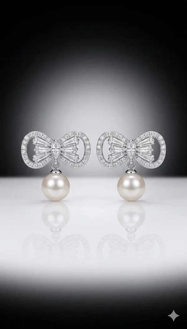Silver_White_Metal_Bow_Pearl_Drop_Earrings_For_Women