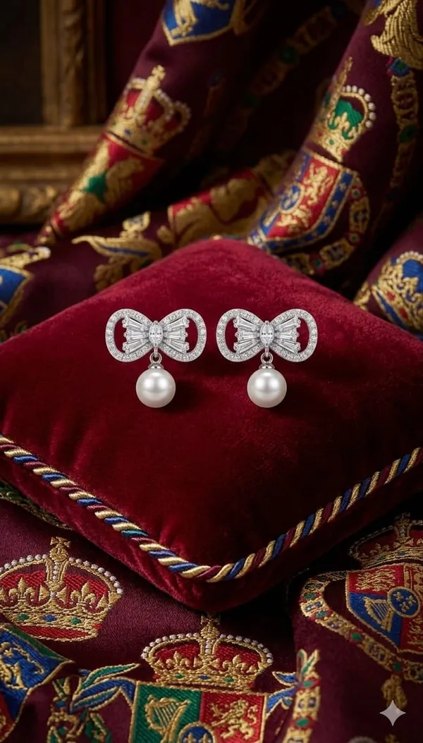 Silver_White_Metal_Bow_Pearl_Drop_Earrings_For_Women