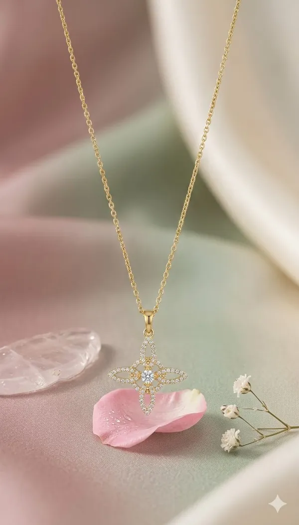 Gold_Plated_Metal_Clover_Stone_Pendant_Necklace_For_Women__Pack_of_2