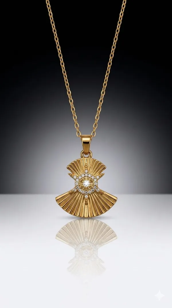 Gold_Plated_Metal_Fan_Design_Stone_Pendant_Necklace_For_Women