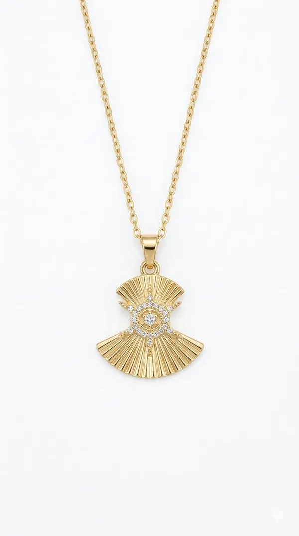 Gold_Plated_Metal_Fan_Design_Stone_Pendant_Necklace_For_Women