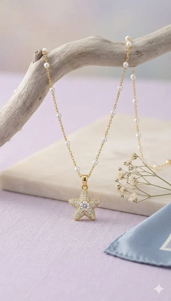 Gold_Metal_Star_Stone_Beaded_Chain_Pendant_Necklace_For_Women
