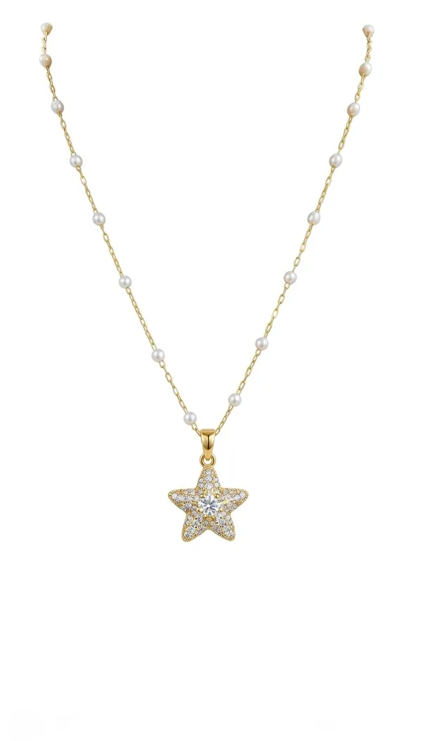 Gold_Metal_Star_Stone_Beaded_Chain_Pendant_Necklace_For_Women