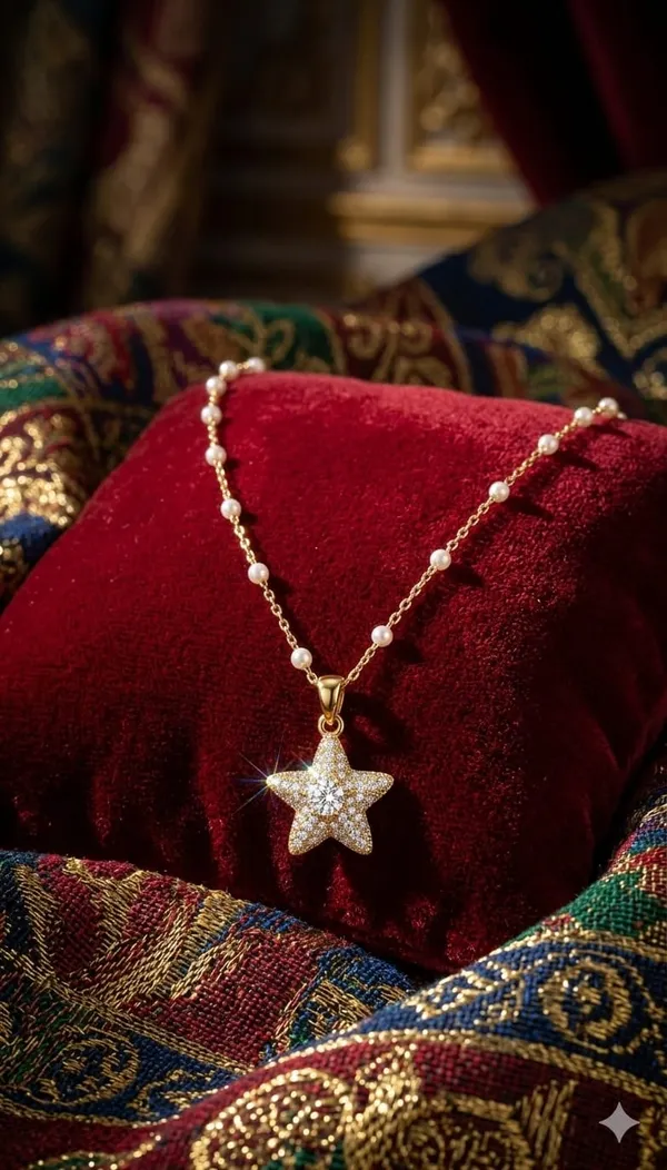 Gold_Metal_Star_Stone_Beaded_Chain_Pendant_Necklace_For_Women