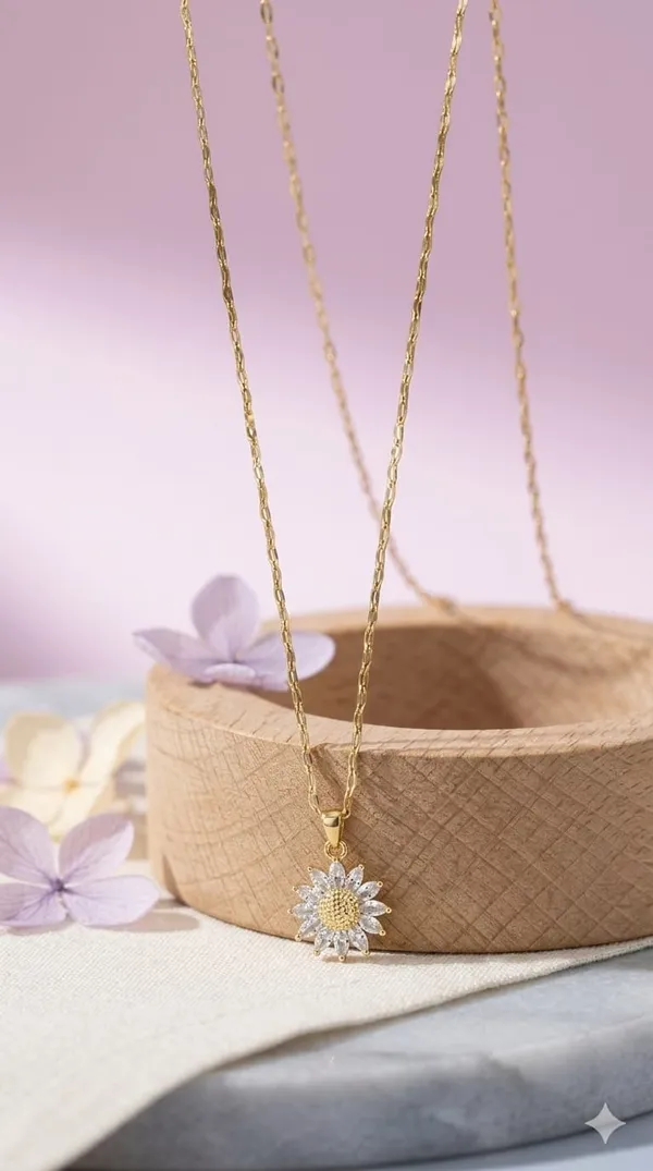 Gold_White_Metal_Crystal_Sunflower_Pendant_Necklace_For_Women