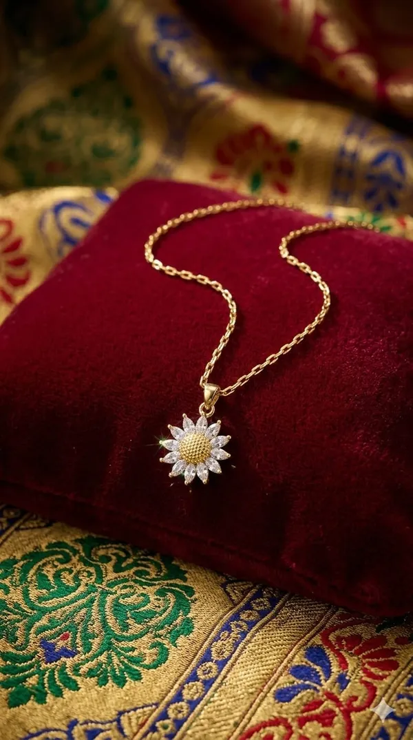 Gold_White_Metal_Crystal_Sunflower_Pendant_Necklace_For_Women