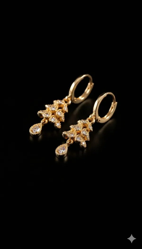 Gold_Metal_Floral_Cubic_Zirconia_Hoop_Drop_Earrings_For_Women