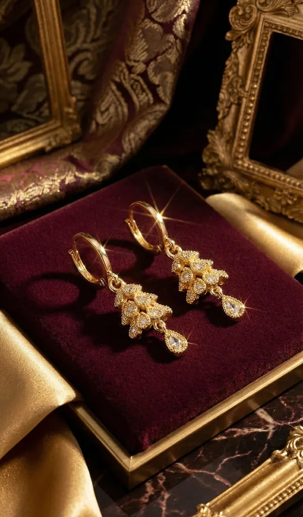 Gold_Metal_Floral_Cubic_Zirconia_Hoop_Drop_Earrings_For_Women