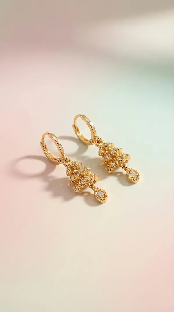 Gold_Metal_Floral_Cubic_Zirconia_Hoop_Drop_Earrings_For_Women