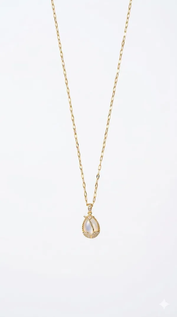 Gold_White_Metal_Teardrop_Crystal_Pendant_Necklace_For_Women