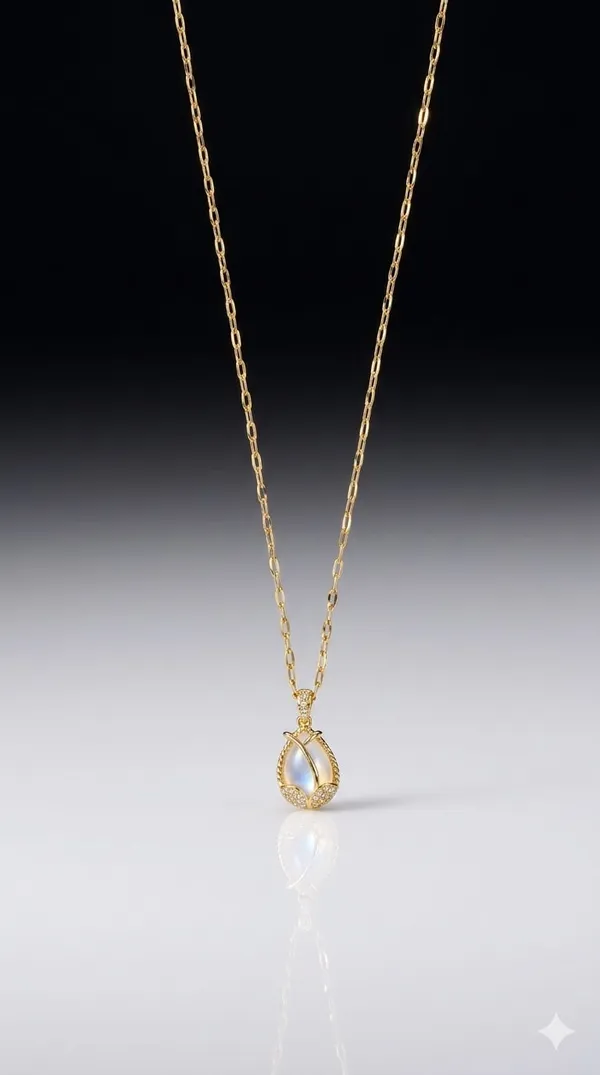Gold_White_Metal_Teardrop_Crystal_Pendant_Necklace_For_Women