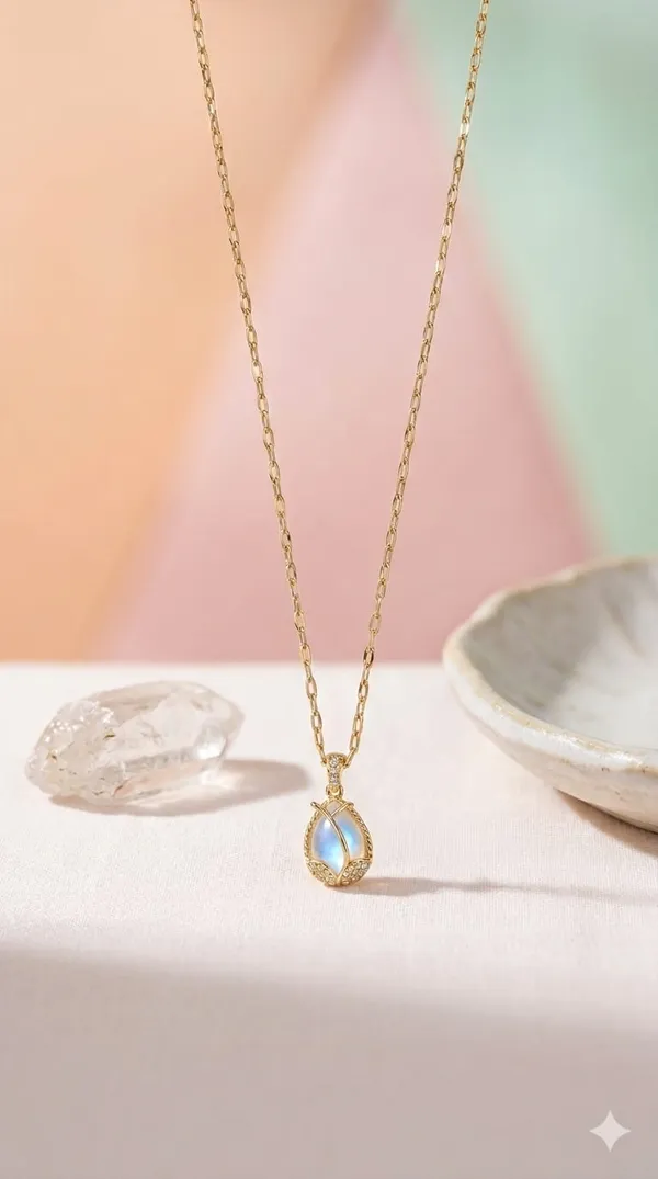 Gold_White_Metal_Teardrop_Crystal_Pendant_Necklace_For_Women
