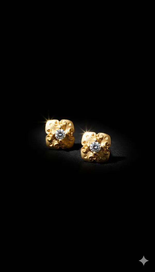 Antique_Gold_Metal_Floral_Cubic_Zirconia_Stud_Earrings_For_Women_Pack_of_2