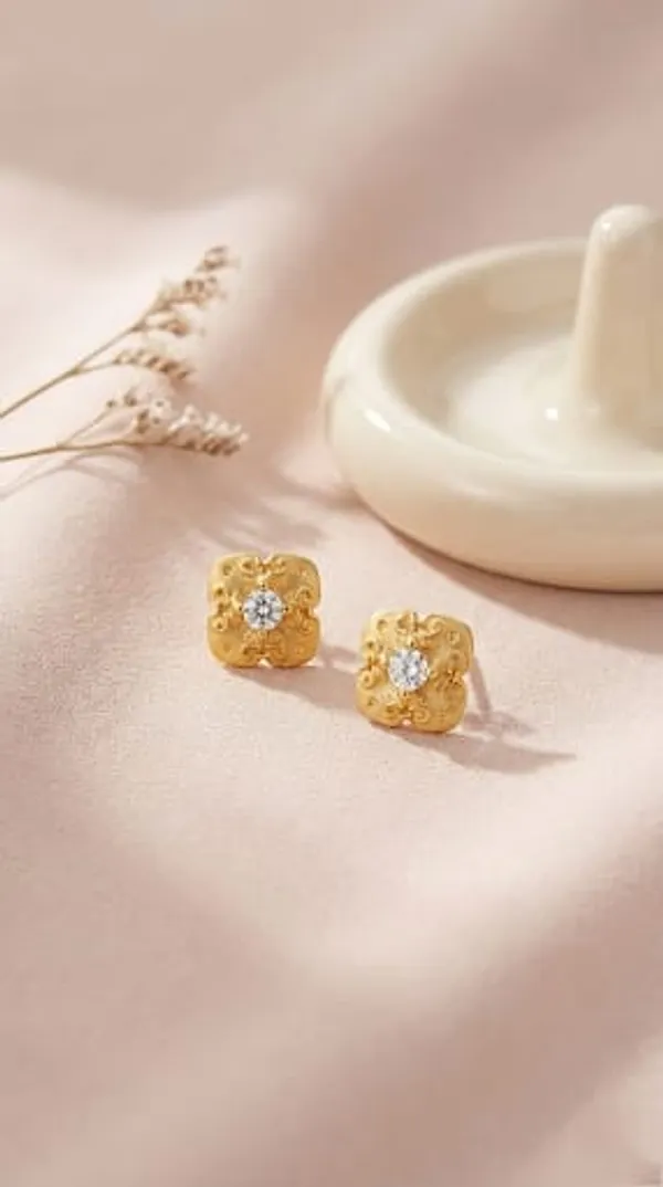 Antique_Gold_Metal_Floral_Cubic_Zirconia_Stud_Earrings_For_Women_Pack_of_2