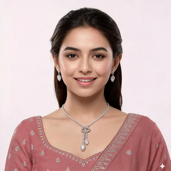 Silver_Metal_American_Diamond_Heart_Drop_Necklace_Set_For_Women