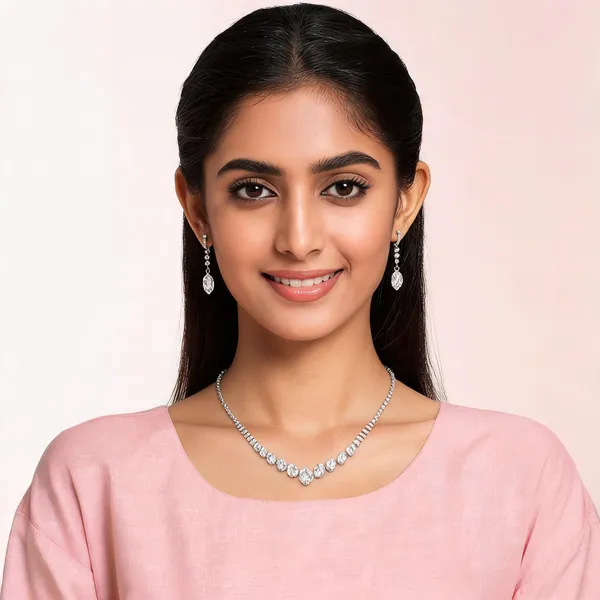 Silver_Metal_American_Diamond_Marquise_Necklace_Set_For_Women