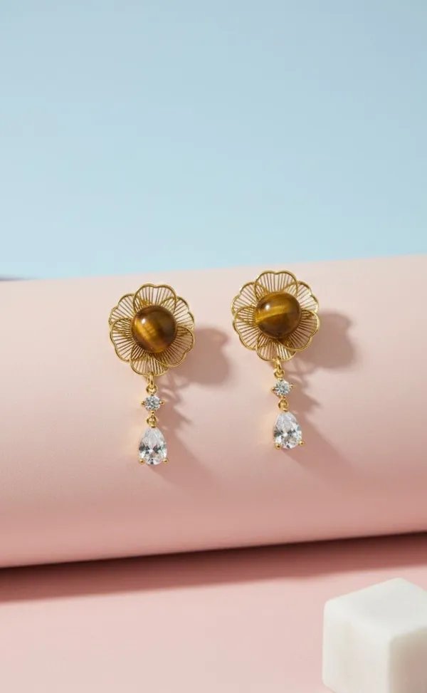 Gold_Metal_Floral_Tiger_Eye_Crystal_Drop_Earrings_For_Women