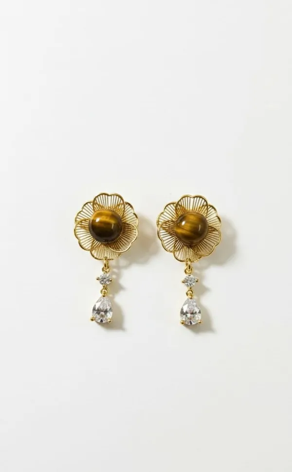 Gold_Metal_Floral_Tiger_Eye_Crystal_Drop_Earrings_For_Women