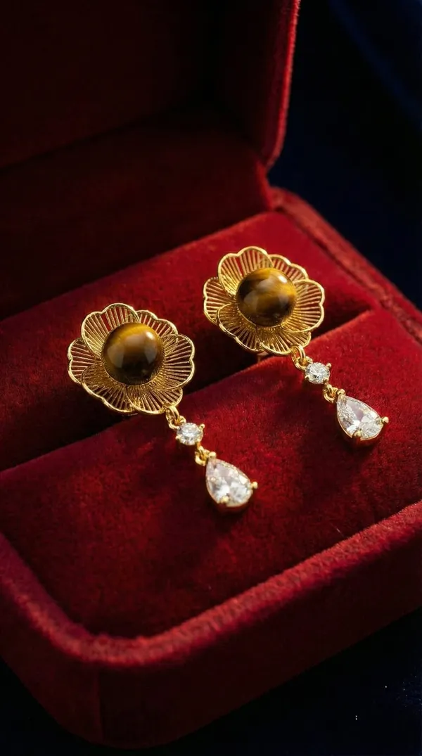 Gold_Metal_Floral_Tiger_Eye_Crystal_Drop_Earrings_For_Women