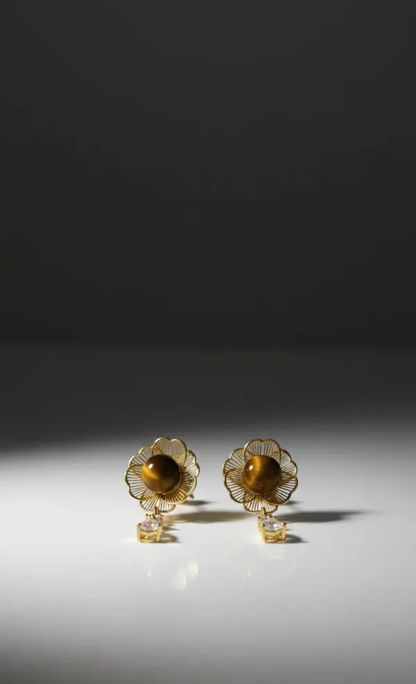 Gold_Metal_Floral_Tiger_Eye_Crystal_Drop_Earrings_For_Women