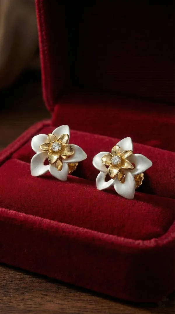 Gold_White_Metal_Floral_Enamel_Crystal_Stud_Earrings_For_Women