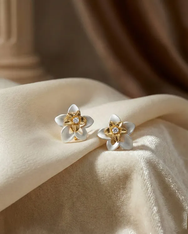 Gold_White_Metal_Floral_Enamel_Crystal_Stud_Earrings_For_Women