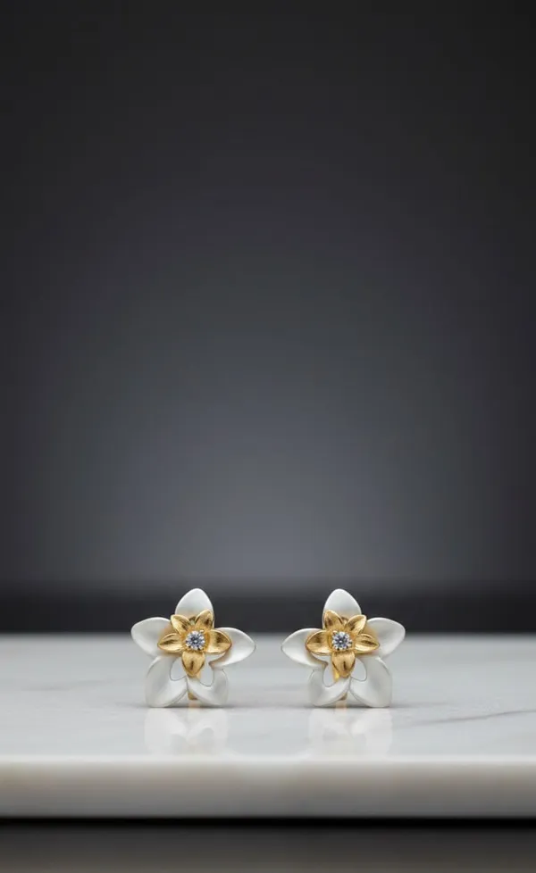 Gold_White_Metal_Floral_Enamel_Crystal_Stud_Earrings_For_Women