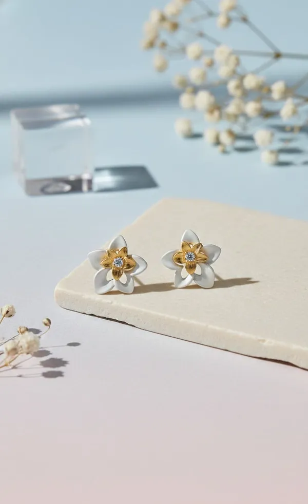 Gold_White_Metal_Floral_Enamel_Crystal_Stud_Earrings_For_Women