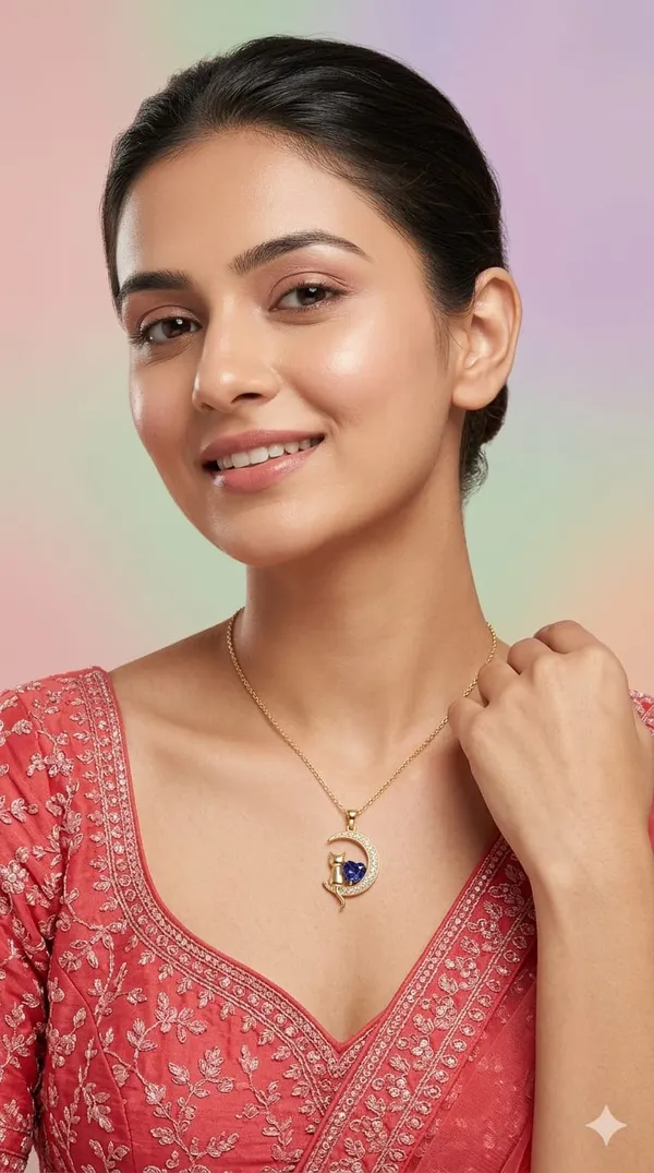 Gold_Blue_Metal_Moon_Cat_Blue_Heart_Crystal_Pendant_Necklace_For_Women