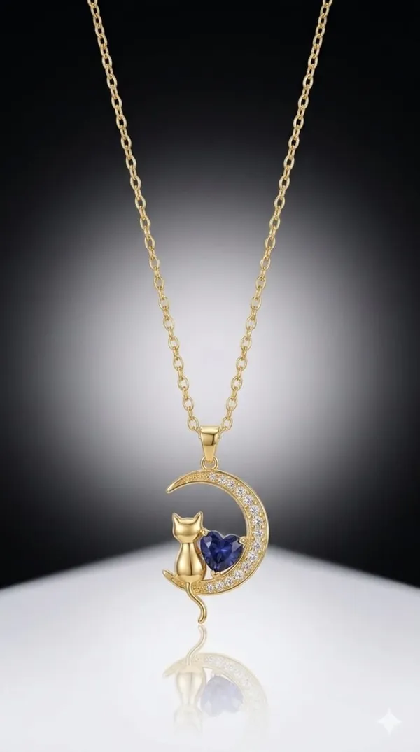 Gold_Blue_Metal_Moon_Cat_Blue_Heart_Crystal_Pendant_Necklace_For_Women