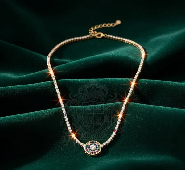 Gold_Metal_Round_Crystal_Medallion_Green_Stone_Pendant_Necklace_For_Women